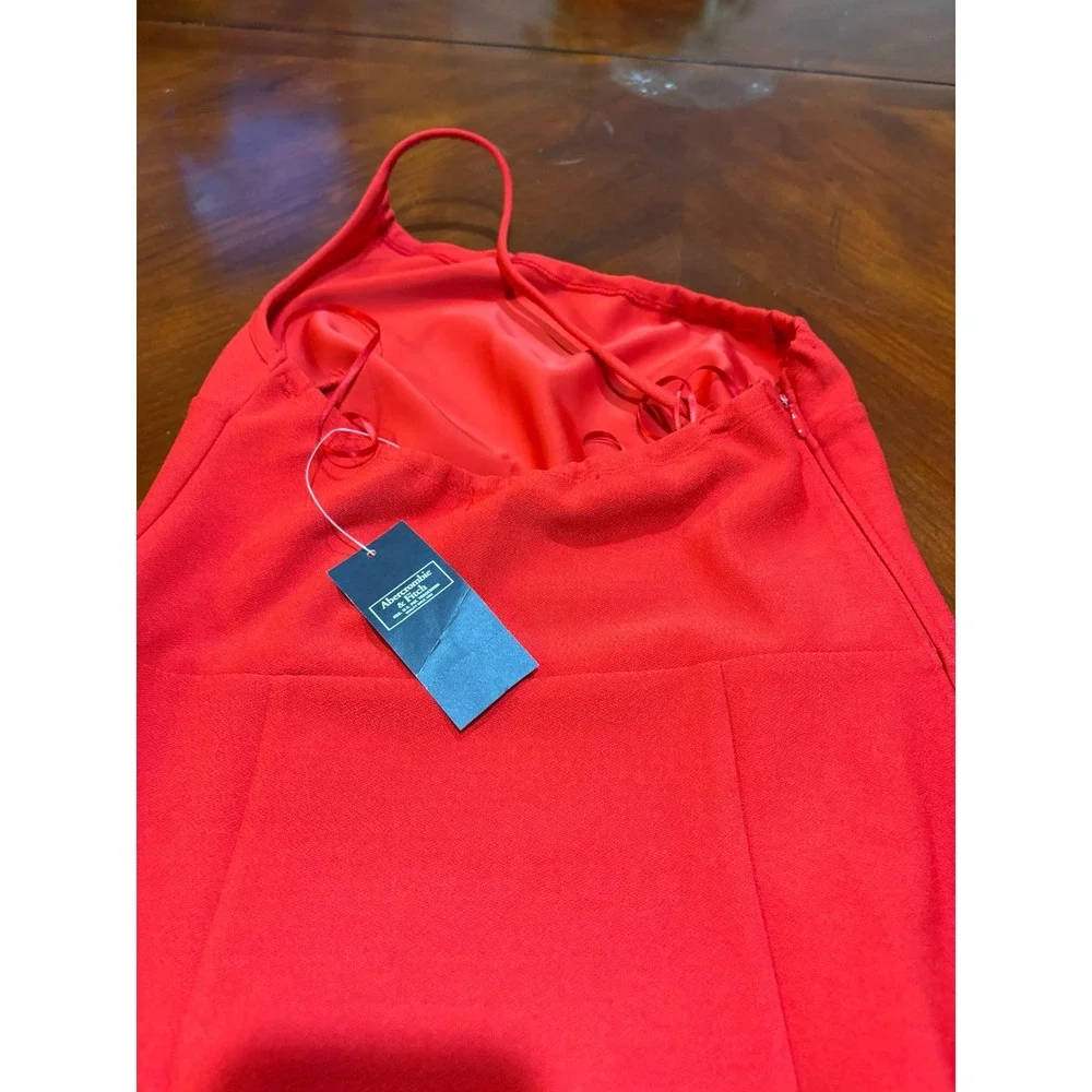 Abercrombie & Fitch Womens Red One Shoulder Maxi Dress Side Slit Formal NWT